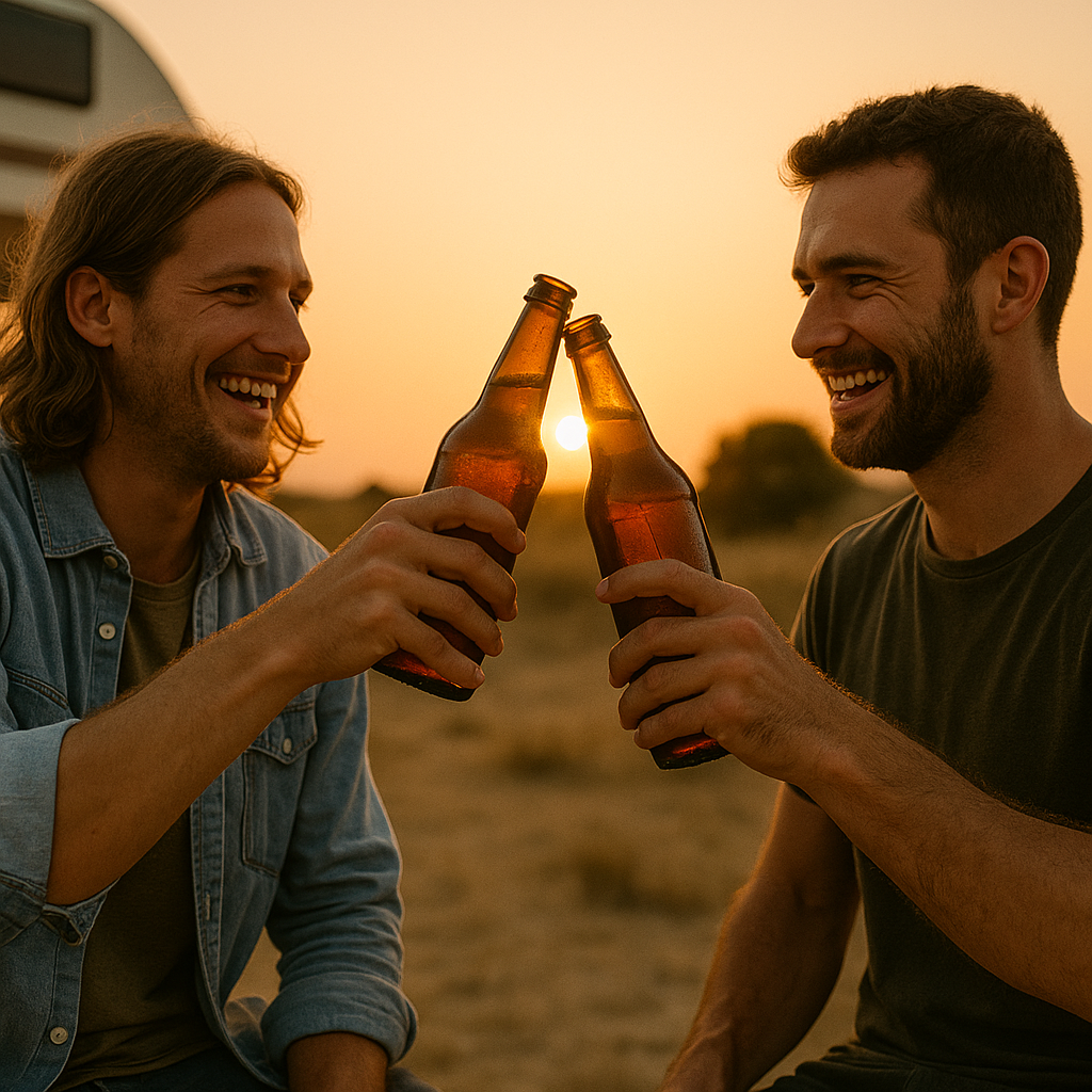 Friends cheering with beers