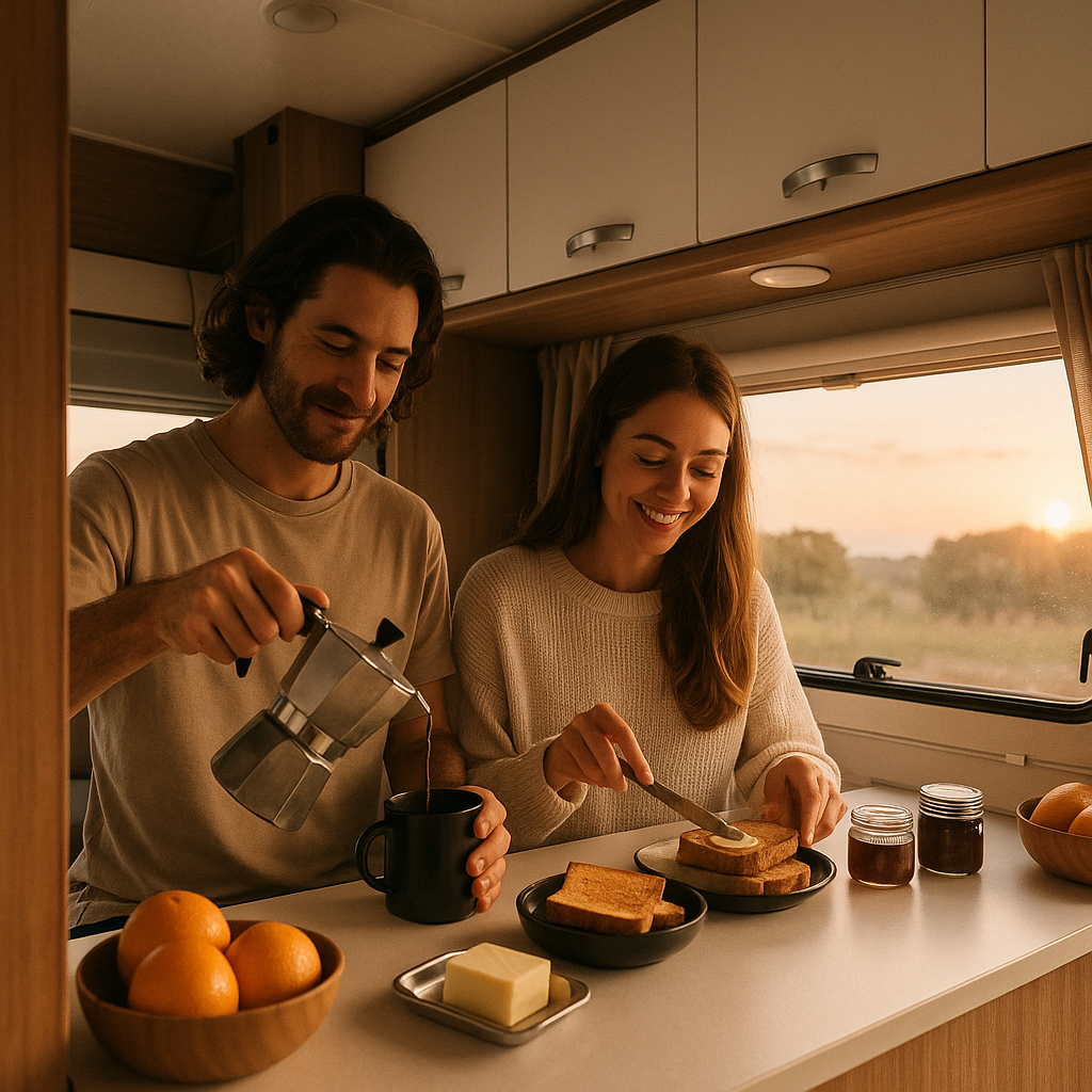Morning coffee in campervan